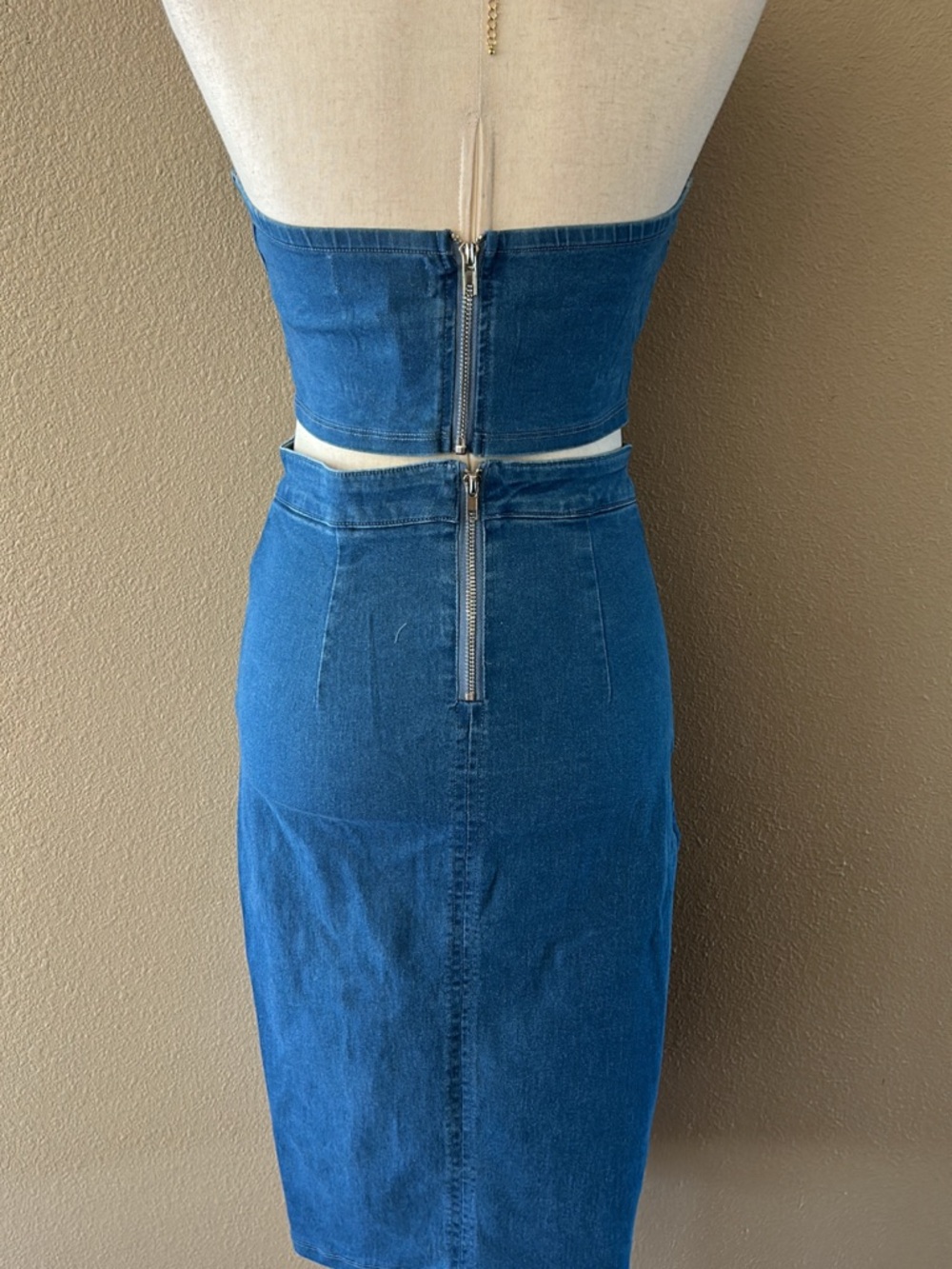 Haute Monde Blue Denim Midi Pencil Skirt with Front Slit - Picture 4 of 12